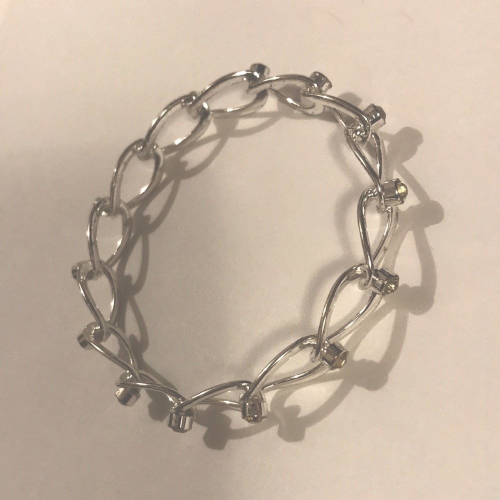 Ladies Silver Tone Bracelet With Stones. Fits an Adult Small Wrist